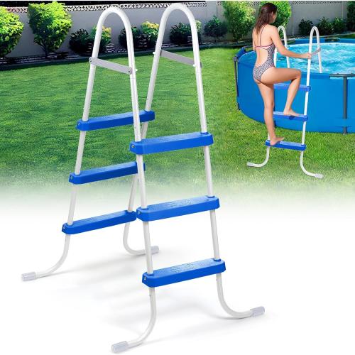 3-Step 42 Steel Frame Above Ground Swimming Pool Ladder, Heavy Duty Metal Frame Double-Side Pool Ladder with Non-Slip Plastic Steps for Easy Entry and Exit, 300LB Capaticy, for 42In High Wall Pool