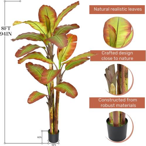 Artificial Banana Tree 8FT Tall Large Faux Trees with Realistic Leaves, Fake Banana Floor Potted Artificial Plants for Home Office Living Room Indoor Outdoor Decor (96in,1Pack)