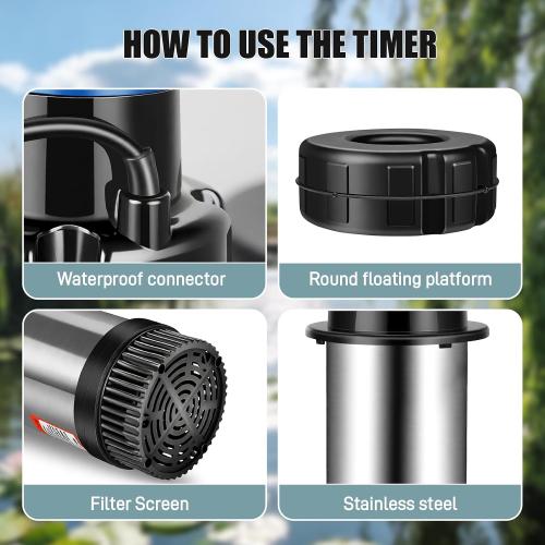 Pond Fountain Aerator, 15000 GPH Fountain Pump with Timer, 110V/60Hz 750W Waterfall Pump with 2 Spray Patterns, Energy-Efficient Water Circulation for Ponds & Lakes with 120FT Power Cord (Blue Black)