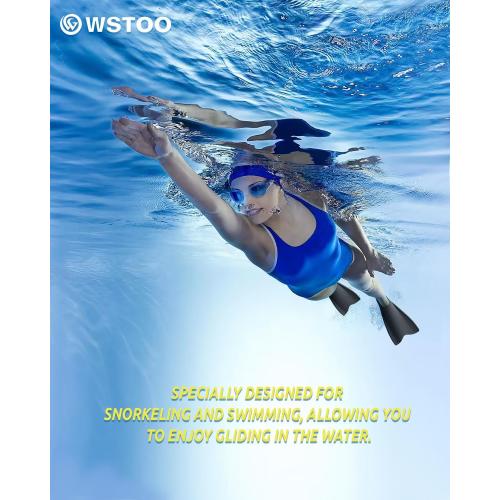 WSTOO Size 6.5-8 Streamlined Training Short Fins - Silicone Swim Flippers for Adults and Youth (Men & Women), Ideal for Swimming, Snorkeling, and Diving
