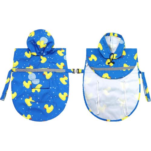 NACOCO Large Dog Raincoat Adjustable-Pet Rubber Ducks Yellow Water Proof Clothes Lightweight Rain Jacket Poncho Hoodies with Strip Reflective Blue (Blue XL, Yellow Duck)