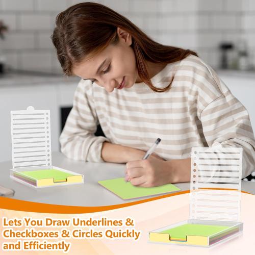 4 x 6 Sticky Notes Holder with 5 Different Stencil & 100 Sheet Post It Notes Clear Acrylic Self-Stick Sticky Note Dispenser Post It Note Holder Memo Organizer for Classroom Office Desk Organizer