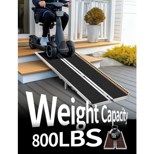 FACHNUO Size 7 Feet Portable Wheelchair Ramp with Sopport Legs, Non-Skid Aluminum Handicap Ramps with Handle, Folding Threshold Wheel Chair Ramp for Home Steps, Stairs, Entry,Doorways, 800LBS Capacity