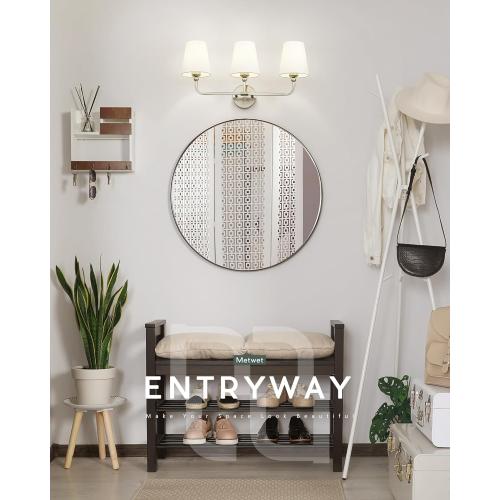 Bathroom Light Fixtures, Brushed Nickel Vanity Lights with Flared White Fabric Shade, 3 Light Wall Sconce, Modern Sconces Wall Lighting for Hallway Bedroom, VL837-BN-3