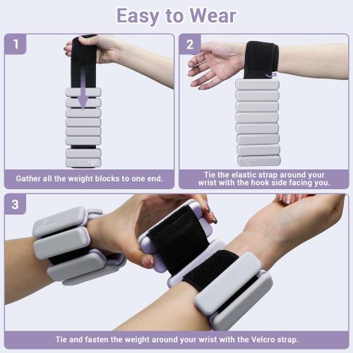 Sportneer Wrist & Ankle Weights for Women Men - 1 Pair (1 lb/2 lb Each) | Adjustable Weighted Bracelet Silicone Bangles for Yoga, Dance, Pilates, Cardio, Aerobics, Gym, Pool Exercises and Jogging