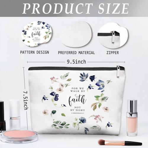 Christian Floral Makeup Bag, Christian Gifts for Women, Bible Scripture 1 Corinthians 5:7 Floral Cosmetic Bag, Religious Gifts Zipper Pouch Makeup Pouch