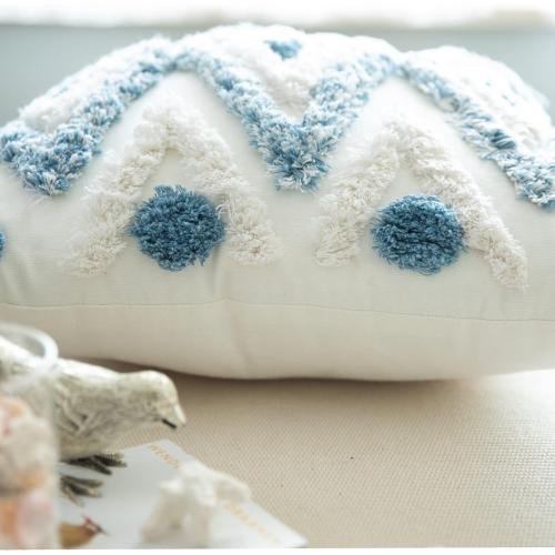 Set of 2 18x18 Inch Blue Cotton Woven Boho Throw Pillow Covers, Tufted Decorative Square Pillowcases Covers with Tassels for Couch Sofa Bed, Living Room Sofa, Farmhouse, 18x18 Inch Blue(2 pcs)