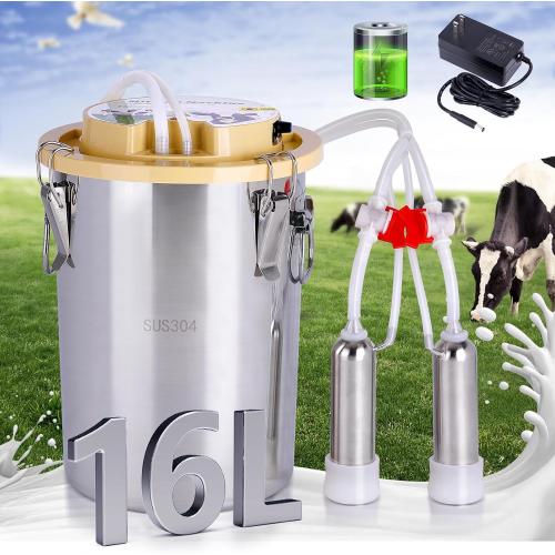 16L Cow Milking Machine Portable Automatic Cow Milker Machine Rechargeable Battery Powered Milking Machine for Cows with Powerful Pulsation Vacuum (16L for Cow)