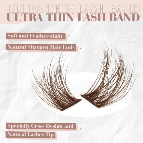 Brown Lashes Clusters Kit Natural Eyelash Extension CC-Curly Individual Lashes Kit with 8-16MM Brown Lash Clusters Lash Bond and Seal & Lash Applicator