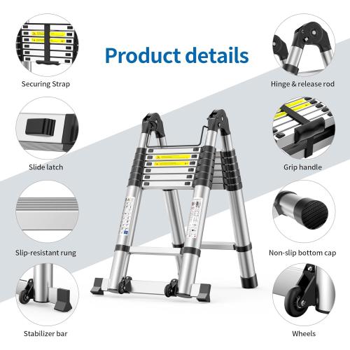 Telescoping Ladder,14.5 FT Extension Ladder, Heavy Duty 330lbs Max Capacity, Multi-Purpose Collapsible Ladder for RV or Outdoor Work