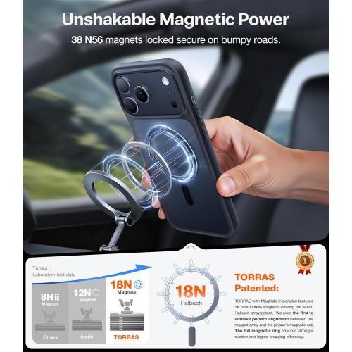 TORRAS Stronger Magnetic & Shockproof for iPhone 17 Pro Max Case, Fit for MagSafe, Military Grade Drop Protection, Camera Control, DIY Button, Slim for iPhone 17 Pro Max Case Translucent Matte Black