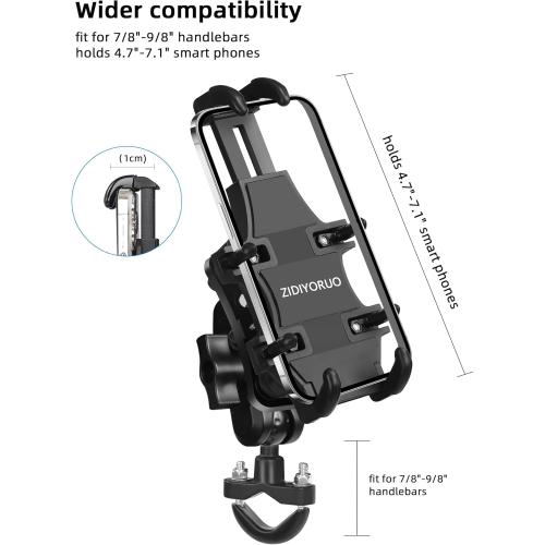 Motorcycle Phone Mount with Vibration Dampener, One-Hand Operation Bike Phone Holder Holds 4.7-7.1 Cell Phones on Handlebar, ATV Cell Phone Holder for Bike Motorcycle Scooter ATV