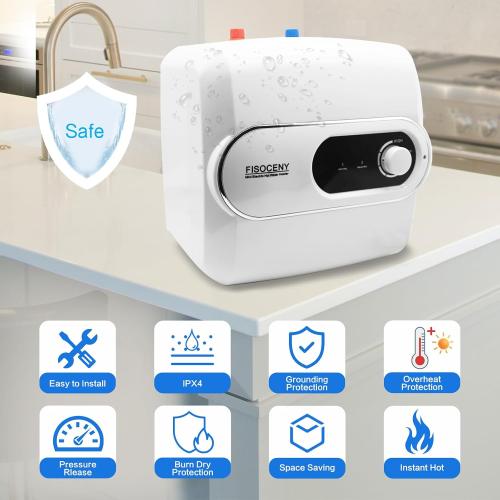 4 Gallon Tank Water Heater Under Sink Instant Hot Water 1500w 120V,Kitchen Under Counter RV Small Hot Water Heater with Release Valve 3-Way Diverter Vavle,1/2 NPT White