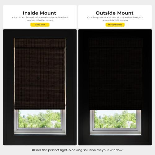 UNISHADES Cordless Bamboo Roman Shades for Windows, 100% Blackout Backing Fabric for Light Blocking, 36 W × 64 H - Penang Teak
