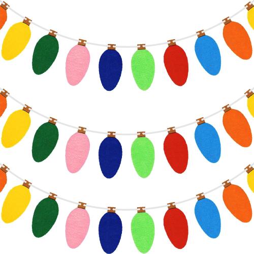 Christmas Felt Garland Light Bulb Garlands 3 Pieces Colourful Felt Lights Banner for Home Christmas Tree Wall Party Decorations