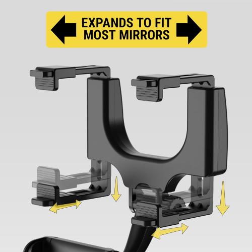 Scosche SUHRM Rear View Mirror Phone Holder, 360° Rotatable Rearview Mirror Cell Phone Car Mount, Cellphone Stand Compatible with iPhone 16/15/14/13/12 Series, Android & Mobile Phones up to 3.5 inches