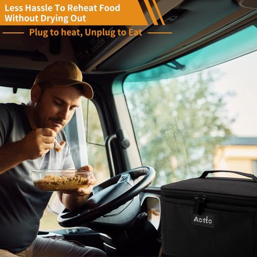 Aotto Heated Lunch Box Food Warmer - 12V/24V 2-in-1 Car Food Warmer with Vehicle Plug - Mini Portable Electric Lunch Box Heater for Men and Women - Reheat & Keep Meals Warm On the Go - Black