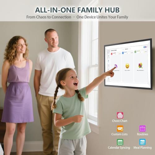 15.6 Digital Calendar Chore Chart – 1080P Full HD Interactive Touchscreen, Smart Family Planner, Hearth Display Digital Calendar Wall & Desk Mountable for Seamless Scheduling (Black)