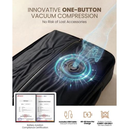 Fanwoli Rolling Vacuum Backpack Travel with One-Button Compression, Expandable Carry-On Suitcase Luggage, Approved TSA Lock & Water-Proof Laptop Compartment for Outdoor/Family/Business Trips