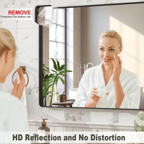 24x32 Inch Black Framed Bathroom Mirror for Wall, Matte Black Metal Wall Mirror, Black Rectangle Vanity Mirror, Tempered Glass, Anti-Rust, Hangs Vertically or Horizontally