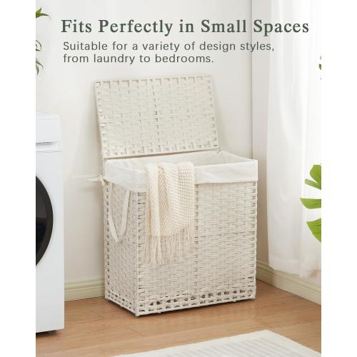 SETVSON Laundry Hamper with Lid Wicker Laundry Basket 112 L (29.6 Gal) Laundry Hampers Handwoven Rattan Clothes Hamper with Handles 3 Removable Liner Bag, 6 Mesh Bags for Bathroom Bedroom White