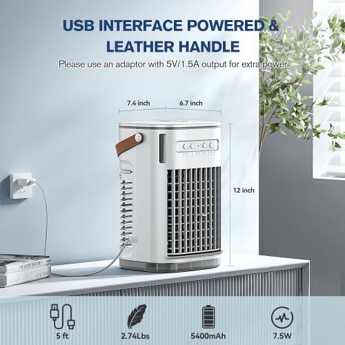 Portable Air Conditioners w/Remote, 5400mAh Built-in Battery, Mini Air Conditioner, 1.2L Water Tank & Ice Box, Auto-off Timer, Evaporative Air Cooler With 3Speeds, Desktop Fan For HomeOutdoors