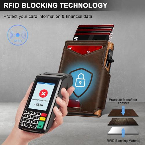 Wallet for Men Wallet with Slim Pop Up Card Holder 9-13 Cards, Bifold Minimalist Smart Wallet RFID Blocking Credit Card Holder with ID Window & Stretchable Cash Slot Compact Metal Aluminum Card Case
