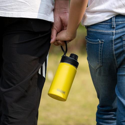 Color Yellow koodee Insulated Water Bottle, 22 oz Stainless Steel Double Wall Vacuum Wide Mouth Sport Bottle with Leakproof Spout Lid (Yellow)