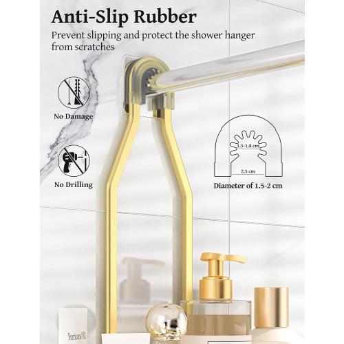 Gold Shower Caddy Over Shower Head Never Rust Aluminum Large Hanging Shower Caddy with 10 Hooks for Razor/Sponge - Over The Shower Head Caddy with Soap Basket - Hanging Shower Organizer Gold