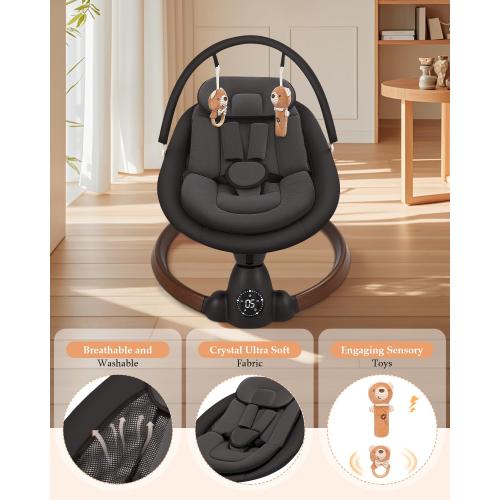 Baby Swing for Infants, Electric Baby Swing with Bluetooth, Portable Infant Swing with 5 Speeds, 10 Songs, 5-Point Harness & Remote Control, for Newborns Infants Indoor Outdoor Use (Black)