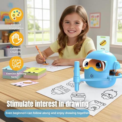 Silanit Automated Drawing Robot with Cards & Templates, Drawing Robot for Kids and Beginner, Reliable Sketch Assistant, Blue