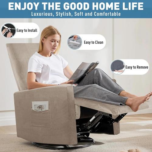 ZNSAYOTX 2026 Velvet Small Recliner Cover 3-Piece, Luxury Plush Recliner Chair Covers with Elastic Band & Ties Stay in Place, Stretch Reclining Slipcover for Lazy Boy Soft Washable (Khaki)