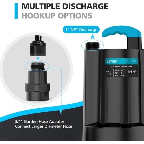 1/4 HP Automatic Submersible Water Pump, 2250GPH Sump Pump Portable Electric Utility Pump Removal for Pool Draining Basement Hot Tubs Garden Pool Cover Pond with 10ft Power Cord