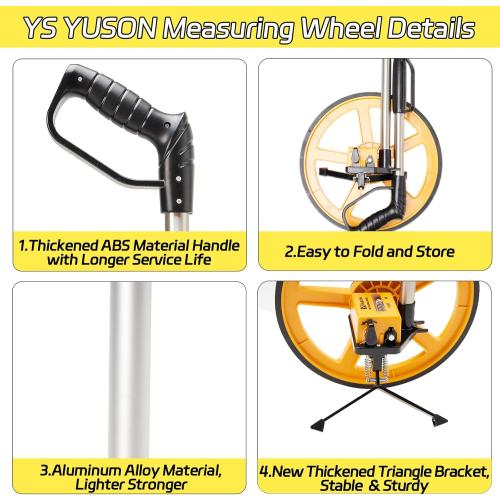 Yellow and Black 12 Inch Measuring Wheel in Feet with Stronger Triangle Bracket, Rolling Measuring Wheel for Construction, Digital Measure Wheel with Tape Measure and Canvas Carrying Bag, Up to 10000 Ft