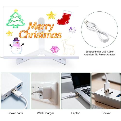 LED Note Board with Colors 11.8 x 7.9, Message LED Light Up Drawing Board with 7 Colors Pens and Stand, Suit for Home Office Birthday Valentine's Day