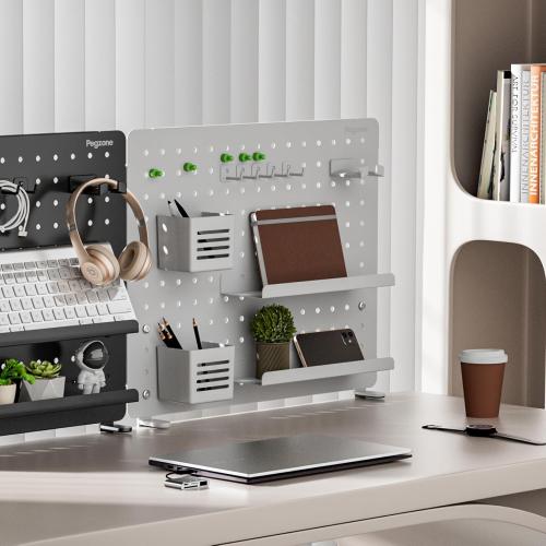 PEGZONE Clamp-on Desk Pegboard, Desk Organizer for Office Gaming Home, Magnetic Metal Peg Board with 15 Accessories, Privacy Panel for Office, 20.4 x 16.5, Large, White