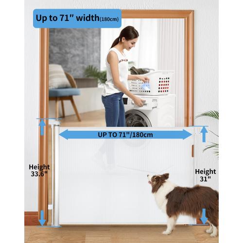 Size 33.6x71 Color White Retractable Baby Gate for Doorways and Stairs, Mesh Safety Gate for Pet, Indoor & Outdoor Use, One-Hand Operation, Easy Installation, 33.6 Tall, Expands to 71 Wide（White,33.6x71）