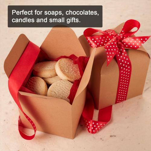 Brown Kraft Cookie Boxes with Lids & Ribbons (20 Pack) 6x5x5 Tall Square Gift Boxes for Mugs, Small Presents, Candles, Baked Goods, Candy, Fudge, Christmas, Decorative Food Packaging, Bulk, Empty