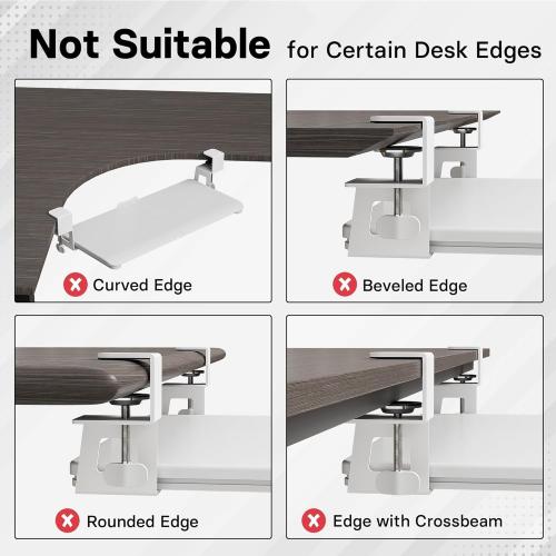 BONTEC KMT01 Under Desk Keyboard Tray, Pull-Out Keyboard & Mouse Platform with C-Clamp, 25.6 x 11.8 in Space-Saving Ergonomic Slide-Out Drawer, White