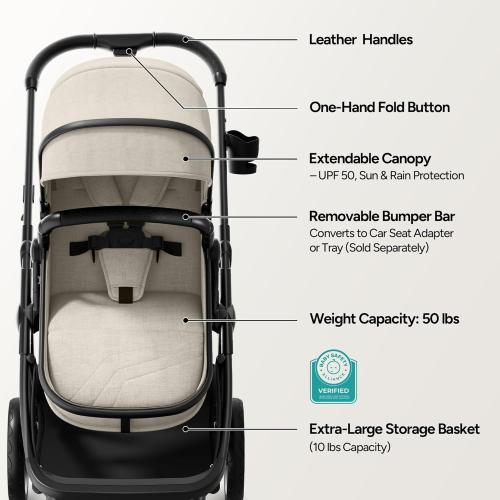 Mompush Wiz 2 in 1 Baby Stroller with Infant Pramette Mode, One Hand Fold Convertible Newborn to Toddler Stroller with Reversible Seat and Large UPF 50  Canopy