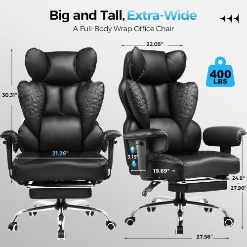 GTPLAYER Big and Tall Gaming Chair 400lbs Heavy Duty Office Chair with Foot Rest & Ergonomic Pocket Spring Lumbar Support, High Back 3D Saddle Shaped Cushion for Back Pain Relief, Matte-Black ⚠️MISSING BOTTOM WHEEL CONNECTOR KNOB SCREW⚠️