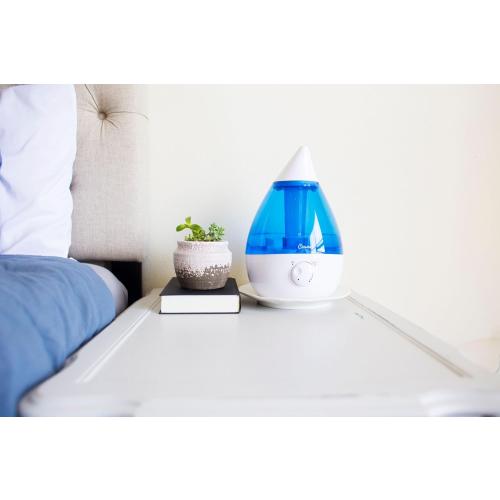 Crane Ultrasonic Cool Mist Teardrop Humidifier for Baby Nursery, Bedroom, Office, Large Room, Adjustable Humidity, Auto Shut-Off, Easy Clean Blue & White 1 Gallon