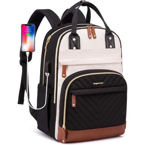 Laptop Backpack for Women Bag - 15.6 inch Work Travel Backpack with USB Charger College Bookbag Waterproof Business Computer Backpack Anti-theft Casual Backpacks for Nurse Teacher Beige Black Brown