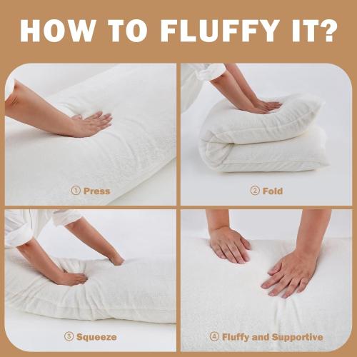 DOWNCOOL Large Body Pillow Insert with Faux Fur Cover - Fluffy Long Bed Pillow for Sleeping - Breathable Full Body Pillow for Adults - 20x54 inch (White, with Cover)