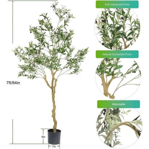 Tall Faux Olive Tree，7ft（84in） Realistic Potted Silk Artificial Indoor with Green Leaves and Big Fruits for Home Office Living Room Bedroom Stairs Foyer Decor.