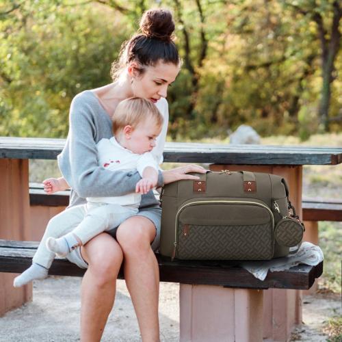 Diaper Bag Tote, Baby Bag Travel Diaper Tote Bag with Pacifier Case, Cute Maternity Hospital Baby Stylish Diaper Tote for Mom Dad Khaki