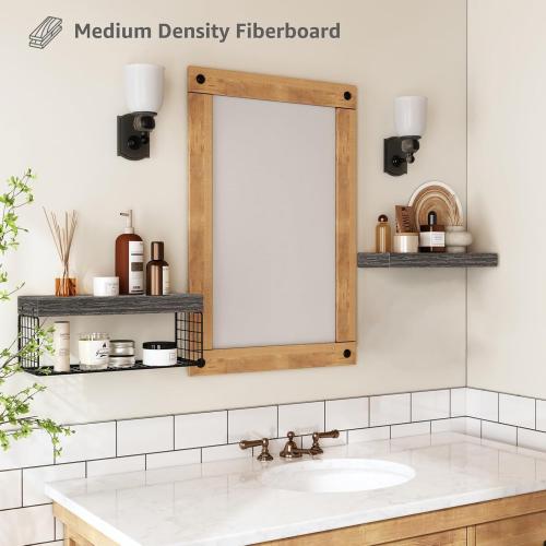 QEEIG Bathroom Shelves Over Toilet - Wall Mounted Floating Shelves Toilet Paper Storage Small Farmhouse Decor Shelf 16 inch Set of 2, Grey (019-GY2)