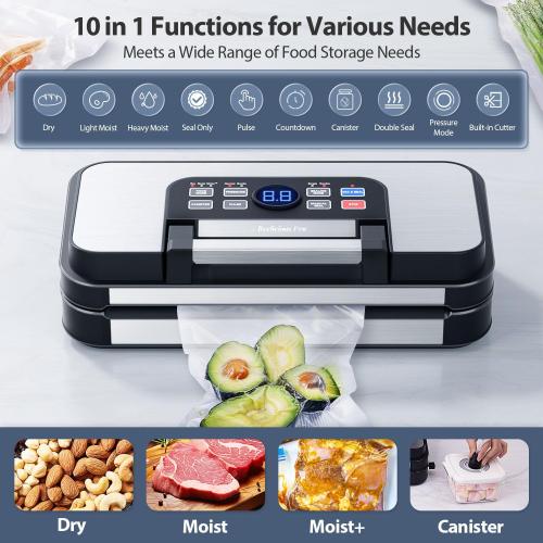 95Kpa Powerful Precision Pro Vacuum Sealer, with Double Heat Seal & Double Pump, Easy-Lock Handle, 10-in-1 Vacuum Sealer Machine for Food, Blue