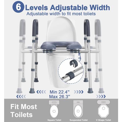 Toilet Seat Risers for Seniors, FSA HSA Eligible Raised Toilet Seat with Handles & Padded Seat, Adjustable Height & Width, 400lb Elevated Toilet Seat for Elderly, Handicap, Fit Any Toilet