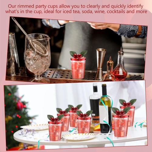 Gerrii 100 Pcs 10oz Plastic Cups Disposable Fancy Rimmed Cups Elegant Clear Drinking Tumblers for Wedding, Birthday, Halloween, Christmas, Graduation Party(Red)